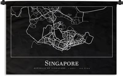 Wandkleed - Wanddoek - Singapore - Kaart - Plattegrond - Stadskaart - 180x120 cm - Wandtapijt