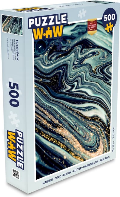Puzzel Marmer - Goud - Blauw - Glitter - Marmerlook - Abstract - Legpuzzel - Puzzel 500 stukjes