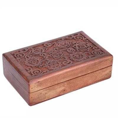 Houten Handgesneden Decoratieve Sieraden Opbergdoos 7 Chakra Ontwerp - Multifunctionele Schatkist voor Geschenken 20x12.5 cm