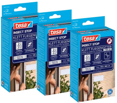 tesa INSECT STOP H&L Fly Screen Premium for Windows - hor met sterke klittenband, verwijderbaar zonder resten, op maat snijden - 3x 170 x 180 cm - wit (lichte privacy)