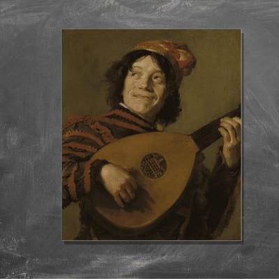 Wanddecoratie / Schilderij / Poster / Doek / Schilderstuk / Muurdecoratie / Fotokunst / Tafereel De luitspeler - Frans Hals gedrukt op Geborsteld aluminium