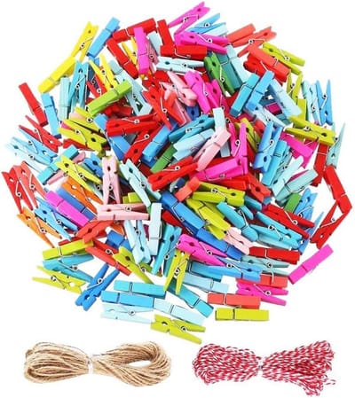 Kleurrijke Houten Wasknijpers Mini Craft Clips met Touw voor Foto's en Decoratie 120 Stuks
