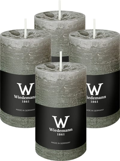 Wiedemann Cilinderkaars/stompkaars - 4x - rustieke kaars - lichtgrijs - 6 x 9 cm - 30 branduren