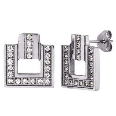 Victorious Dames Oorbellen Zilver – Vierkant met Bergkristallen – 1CM