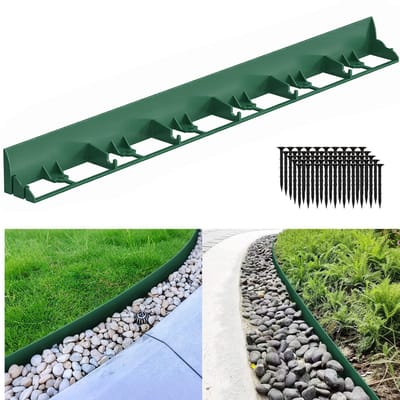 Kunststof Borderrand Flexibele - 12 m met 50 grondankers - Perkrand Tuinafboording zonder graven - DIY Gazonrand tuinrand - Groen
