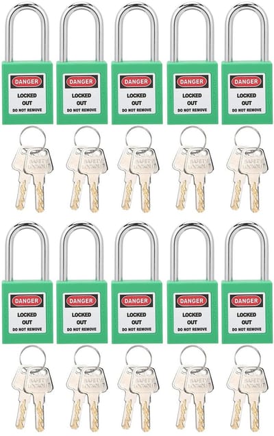 Cosensi- Tagout Lock - 10 Sets - 38mm Nylon - 20 Vervangende Sleutels - Schokbestendige Stalen Sluitbalk - Antislip Ontwerp - Duurzaam en Versterkt Materiaal - Veiligheidslot