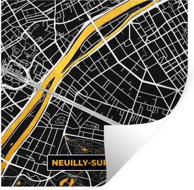 Muurstickers - Sticker Folie - Stadskaart – Frankrijk – Kaart – Neuilly-sur-Seine – Plattegrond - 100x100 cm - Plakfolie - Muurstickers Kinderkamer - Zelfklevend Behang XXL - Zelfklevend behangpapier - Stickerfolie