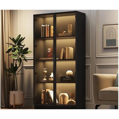 ModernLuxe Glazen vitrine 80x40x160 cm - met LED-verlichting - met verstelbare planken - met 2 deuren - zwart
