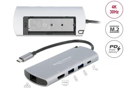 Delock USB Type-C™ Docking Station with M.2 Slot - 4K HDMI / USB / LAN / PD 3.0