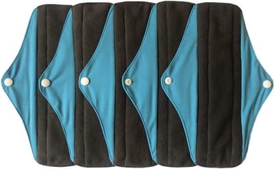 MUMBABY 5 stuks 25.4cm /10inch Regular Charcoal Bamboo Mama Cloth/Menstruele Pads/Herbruikbare maandverbanden (M, Sky blue)