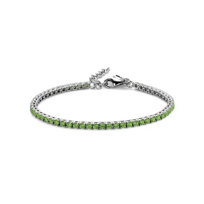 New Bling 9NB-1222 Zilveren Tennisarmband met Zirkonia Steentjes 3mm - Groen - 16,5+3cm - Rhodium - Zilver