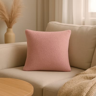 Soosie - Sierkussen Vierkant – Kussentje - Teddy Bouclé – 40×40 cm – Zacht Roze