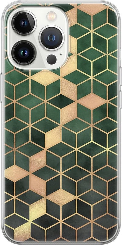 Leuke Telefoonhoesjes - Hoesje geschikt voor iPhone 13 Pro - Groen kubus - Soft case - TPU - Print / Illustratie - Groen