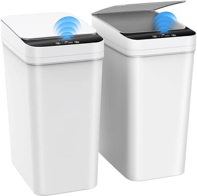 Set van 2 kleine vuilnisemmers 10 l, moderne afvalemmer, prullenmand voor kantoor, badkamer, keuken of slaapkamer (wit)