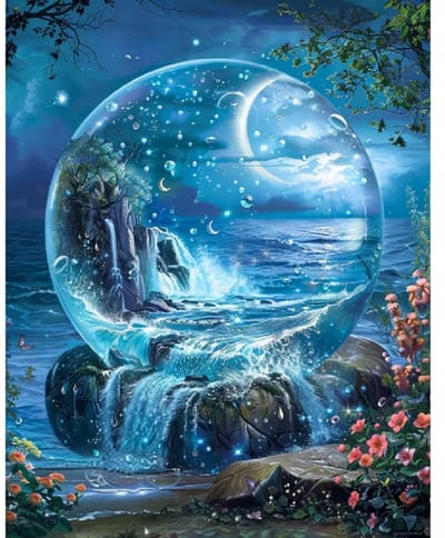 Nalovi - Schilderen op nummer - Op doek - Waterval in maanlicht - 50x40 Schilderpakket - Voor volwassenen - Inclusies verf en penselen - Hobby voor thuis - Rustgevend
