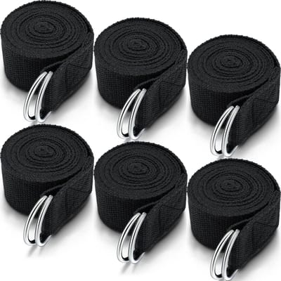 longziming-Yoga Riem - Yoga strap - Stretch Band - Pilates - 6 stuks - 2,4 meter - 3,8 cm breed - D-vormige metalen gesp - Antislip katoen-polyester - Zwart & paars - Voor flexibiliteit, rekken en yogahoudingen - Zwart