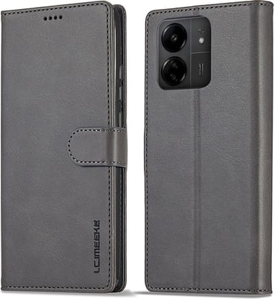 LC.IMEEKE Hoesje - Geschikt voor Xiaomi Redmi 13C / Poco C65 Hoesje - LC.IMEEKE Luxe Book Case - Grijs