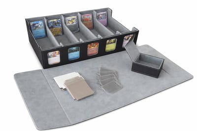 DeckMasters XXL Deck Box voor Toploaders – 800+ Toploaders - kaart opslag – 5 Rijen met Vensters – Geschikt voor TCG - Verzamelbox – Grijs Suède