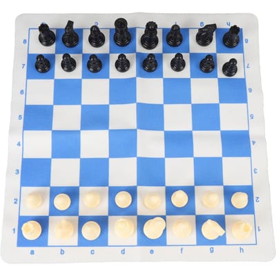 Draagbare Schaakset Opvouwbare Oprolbare Schaakspellen 65mm 32 Schaakstukken 35cm Blauw en Wit PU white