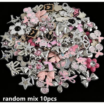 10203050 Stuks Willekeurige Mix Zilverkleurige Hart Strik Ster Bedeltjes Voor Junk Journals Bloemen Roze Meisje Hanger Diy Haarpin Telefoonhoesje Bulk gray