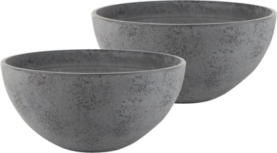 2x stuks bloempot/plantenpot schaal gerecycled kunststof/steenpoeder donkergrijs dia 25 cm en hoogte 12 cm - Binnen en buiten