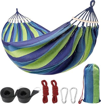 Dubbele Hangmat - Katoenen Hangmat - Ontspannen in de tuin - Anti-rollover design - 260 x 150 cm - Blauw