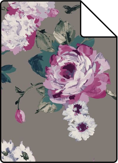 Proefstaal Origin Wallcoverings behang bloemen taupe en lila paars - 26,5 x 21 cm - 347430-S