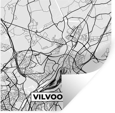 Muurstickers - Sticker Folie - Zwart Wit – België – Plattegrond – Stadskaart – Kaart – Vilvoorde - 100x100 cm - Plakfolie - Muurstickers Kinderkamer - Zelfklevend Behang XXL - Zelfklevend behangpapier - Stickerfolie