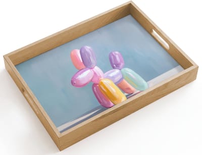 Dienblad hout 40x30 cm - Schootdienblad - Dier - Ballon - Pasteltinten - Glanzend - Borrelplank rechthoek - Plateau dienbladen