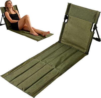 Opvouwbare strandmat met rugleuning - Lichtgewicht campingstoel en tuinligstoel voor balkon, terras en strand, draagbaar met schouderriem, ideaal voor zonnen en relaxen