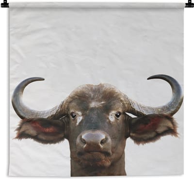 Wandkleed Animalprintshop - Buffel - Portret dierenprint kinderkamer Wandkleed katoen 90x90 cm - Wandtapijt met foto