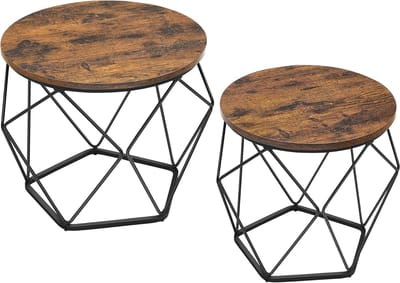 VASAGLE ronde salontafel, set van 2, woonkamertafel, bijzettafel, vintage flair, afneembaar tafelblad, voor woonkamer, vintage bruin-inktzwart LCT041K01