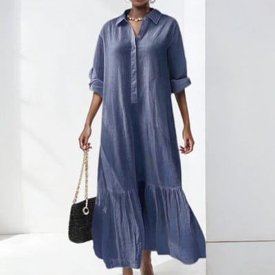 Nieuwe Zomer Dameskleding Elegant en Modieus Eenvoudige Effen Kleur Lange Jurk 3XL gray