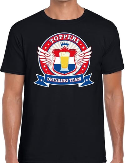 Zwart Toppers drinking team t-shirt / shirt zwart Toppers team heren S