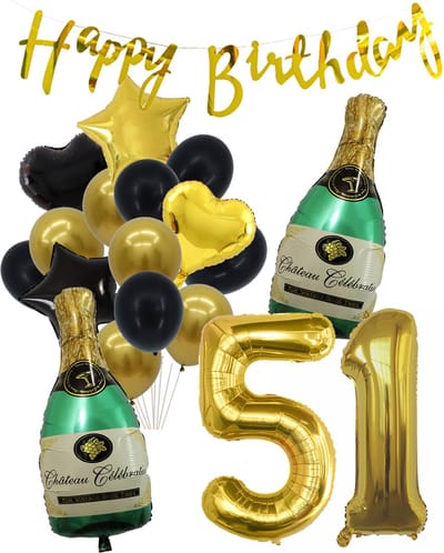 51 Jaar Verjaardag Cijferballon 51 - Feestpakket Snoes Ballonnen Pop The Bottles - Zwart Goud Groen Versiering