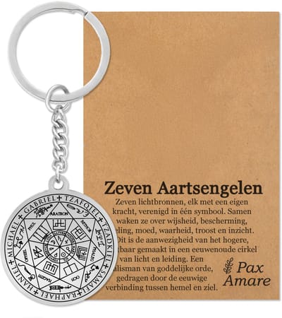 Beschermengelen Sleutelhanger op Cadeau Kaartje Zilverkleurig - 7 Engelen Cadeau Hanger - Aartsengel - Engelen Hanger