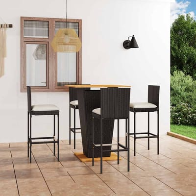 vidaXL - 5-delige - Tuinbarset - met - kussens - poly - rattan - zwart