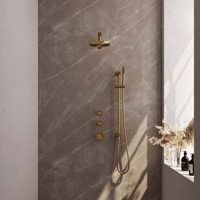Brauer Gold Edition Thermostatische Regendoucheset Inbouw - Hoofddouche 20 cm - Rechte Wandarm - Handdouche Staaf - Doucheslang - Geintegreerde Glijstang - Geborsteld Goud