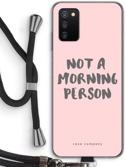 Case Company® - Hoesje met koord geschikt voor Samsung Galaxy A03S hoesje met Koord - Morning person - Telefoonhoesje met Zwart Koord - Bescherming aan alle Kanten en Over de Schermrand