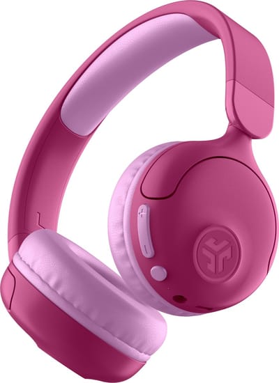 JLab JBuddies Draadloze Kinderkoptelefoon - Hoofdtelefoon Kinderen Draadloos & Bedraad (2-in-1) - 85 dB Veilig Volumebegrenzer - 50+ uur - Met Microfoon - Bluetooth - Vanaf 2 jaar – Koptelefoon Kinderen - Roze
