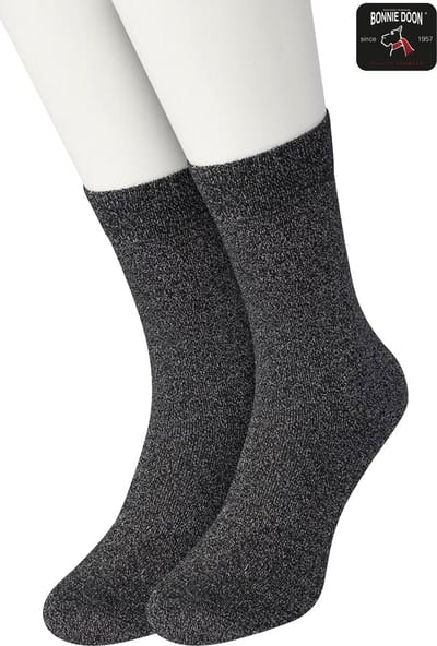 Bonnie Doon Set Katoenen Glitter Sokken Dames Zwart/Zilver maat 36/42 - Set met 2 paar Sokken - Glitter Subtiel - Katoen met zachte Lurex - Zachte Sokken - Gladde Naden - Perfecte Pasform - 2 pack - Multipack - Zwart/Zilver - OL05113802.141