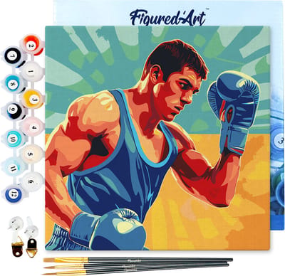 Figured'Art Mini Schilderen op Nummer Volwassenen 20x20cm met Sportaffiche Boksen - Klein Formaat Creatieve Hobby Kit DIY Art Nummer Compleet