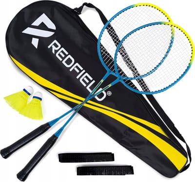 Badmintonset: 2 rackets, 2 shuttles, tas en handvatten voor 2 spelers