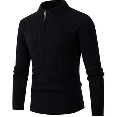 Herfst en Winter Heren Gebreide Trui met Lange Mouwen Twist Semi-coltrui Rits Heren Trui Onderhemd S zwart