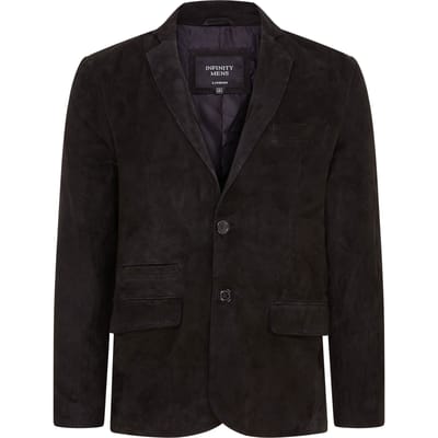 Heren Zwart Slim Geiten Suède Italiaanse Blazer Jas-Somero