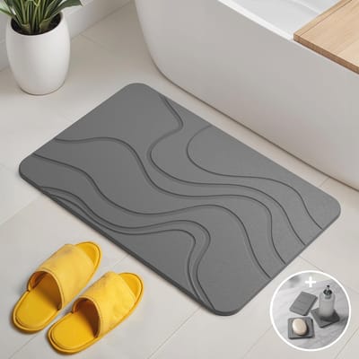 SnelShoppen - Badmat van Steen, Sneldrogende Antibacteriële Diatomiet Badmat voor Badkamer, 60x39 cm, Donkergrijs, Absorberende Badkamer Set