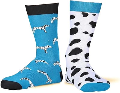 Tutti Footi - Grappige Sokken Dalmatiër - 2 verschillende sokken met honden & vlekken - Maat 37-41 - blauw/wit/zwart - dierensokken