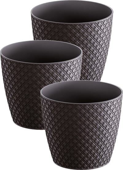 3x stuks orient stijl plantenpot/bloempot kunststof dia 13 cm en hoogte 11 cm in het antraciet grijs voor binnen/buiten