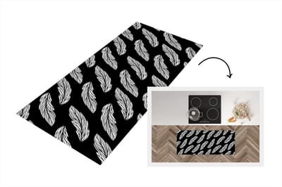 Keukenloper - Loper keuken - Patroon - Veren - Zwart Wit - 120x50 cm - Keukenloper vinyl