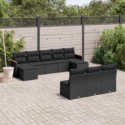 vidaXL - 10-delige - Loungeset - met - kussens - poly - rattan - zwart